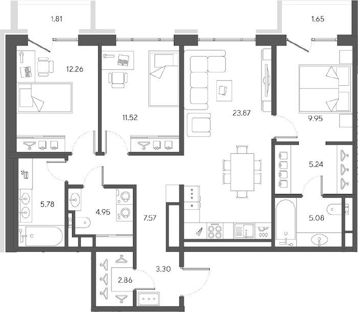 3-комнатная квартира 92.4 м², 8/9 эт., ЖК «LEGENDA Большой 67»
